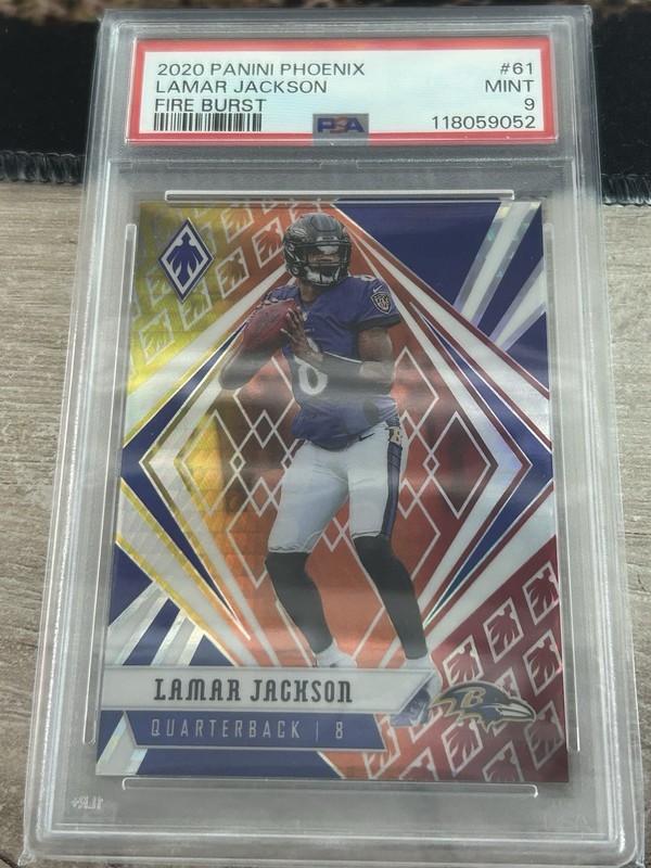 2020 Panini Phoenix Fanatics Fire Burst Lamar Jackson #61 PSA 9 Mint