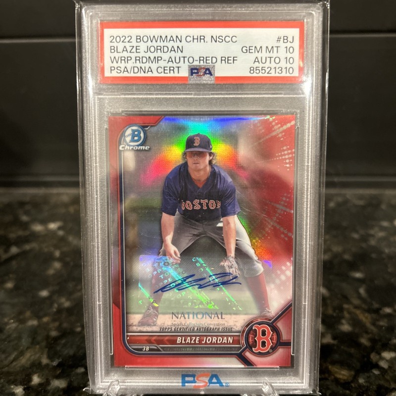 2022 Bowman Chrome Blaze Jordan Red /5 Wrapper Redemption Auto PSA 10 Auto 10