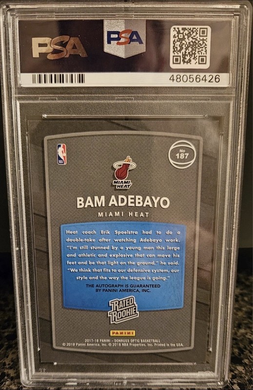 2017 Panini Donruss Optic Bam Adebayo Rookie Card #187 AUTO PSA 10 83 POINTS!!! view 2
