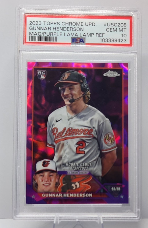 2023 Topps Chrome Update Gunnar Henderson Magenta Purple Lava Lamp /299 PSA 10 view 1