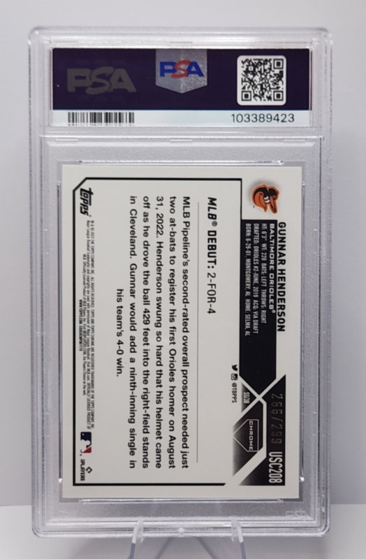 2023 Topps Chrome Update Gunnar Henderson Magenta Purple Lava Lamp /299 PSA 10 view 2