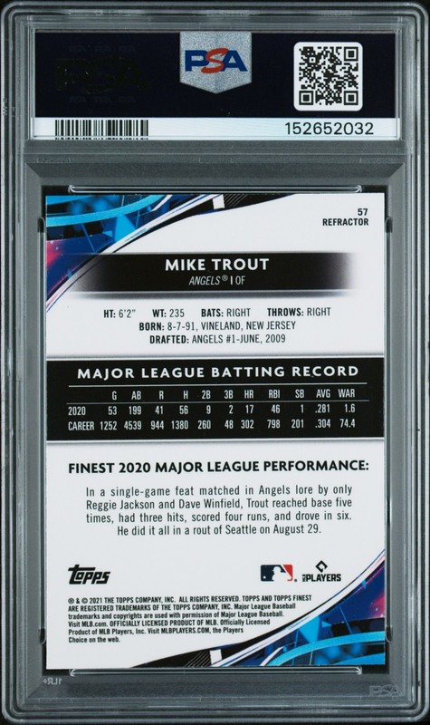 Mike Trout - 2021 Topps Finest Refractor   PSA 9 view 2