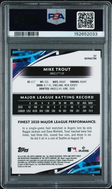 Mike Trout - 2021 Topps Finest Refractor   PSA 10 view 2
