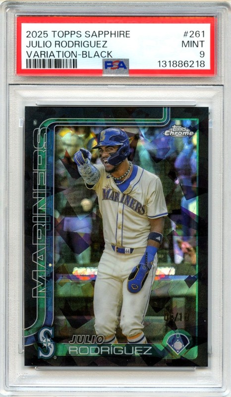 JULIO RODRIGUEZ 2025 TOPPS CHROME SAPPHIRE VARIATION BLACK SP 4/10 PSA 9 MINT