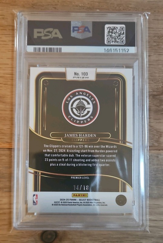 2024 Panini Select James Harden #103 Neon Orange Pulsar FOTL /18 PSA 10 - POP 2 view 2