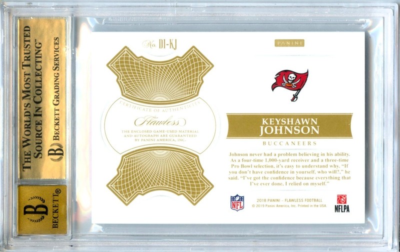 KEYSHAWN JOHNSON 2018 FLAWLESS GREEN GAME USED JERSEY PATCH AUTO 1/5 BGS 9.5 view 2