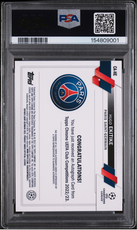 2022/2023 Hugo Ekitike Topps Chrome UCL Auto Rookie Autograph RC PSA 10 view 2