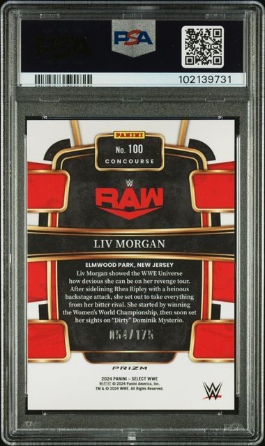2024 Panini Select WWE Wrestling #100 Liv Morgan /175 Red Prizm Gem Mint PSA 10 view 2