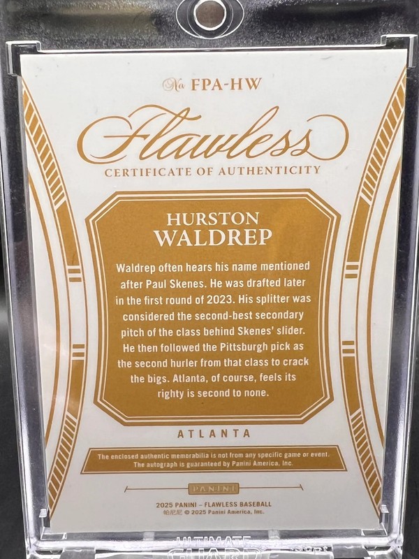 2025 Panini Flawless Baseball Hurston Waldrep Patch Auto 08/15 Atlanta Braves view 2