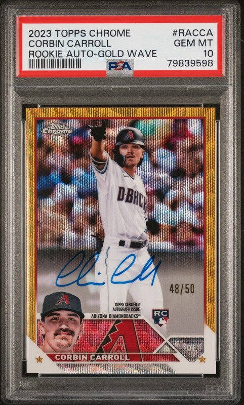 2023 Topps Chrome Rookie Autograph Corbin Carroll #RACCA Gold Wave 48/50 PSA 10
