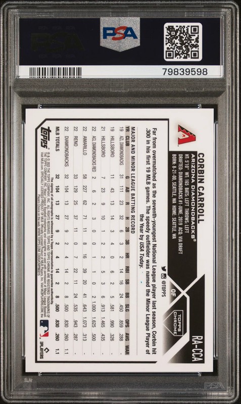 2023 Topps Chrome Rookie Autograph Corbin Carroll #RACCA Gold Wave 48/50 PSA 10 view 2