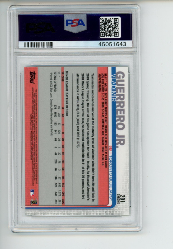 2019 Topps Chrome Vladimir Guerrero Jr #201 Rookie RC Toronto Blue Jays PSA 10 view 2
