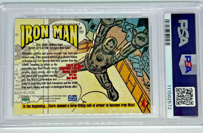 1993 Marvel Masterpieces Iron Man #4 PSA 9 Mint Vintage Trading Card view 2