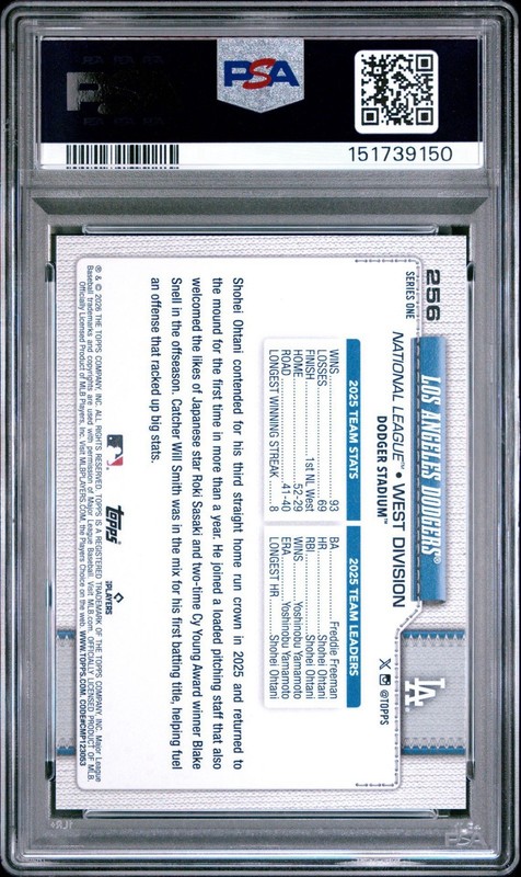 2026 TOPPS #256 LOS ANGELES DODGERS PSA 10 SHOHEI OHTANI!!! view 2