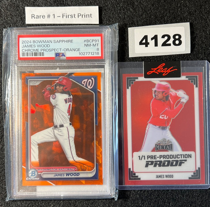 Rare # Bookend James Wood 2024 Bowman Chrome Sapphire 1 /25 First Print + 1/1