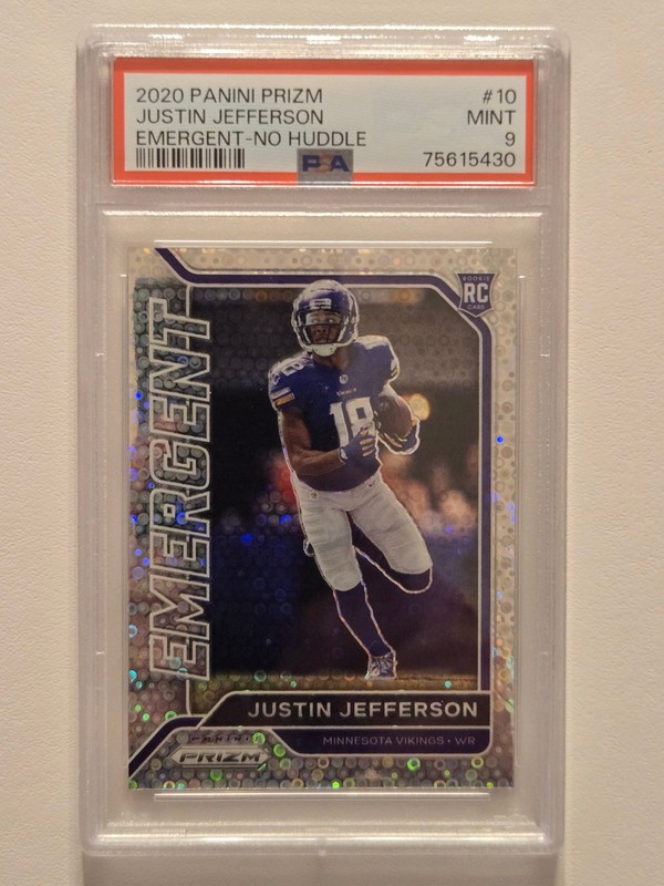 2020 Panini Prizm Justin Jefferson Emergent Prizm RC No Huddle Rookie #10 PSA 9