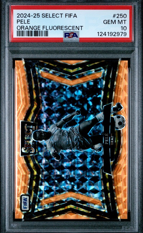 2024-25 Panini Select FIFA #250 Pele Orange Fluorescent PSA 10 #/125