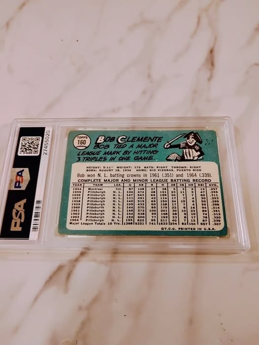 Roberto "Bob" Clemente 1965 Topps #160 PSA Graded 3 VG ( Well Centered ) view 2