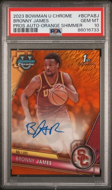 2023 BRONNY JAMES Jr. "Pros AUTO - Orange Shimmer /25" Rookie Auto GM MT PSA 10!