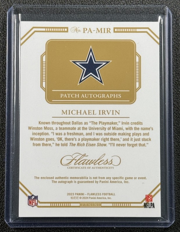 MICHAEL IRVIN 2023 PANINI FLAWLESS #PA-MIR JERSEY PATCH AUTO HOLO 16/25 COWBOYS view 2