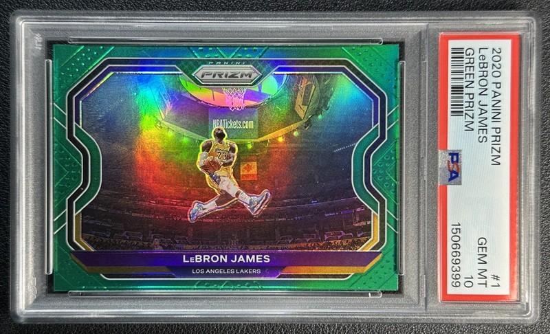 LEBRON JAMES PSA 10 2020-21 PANINI PRIZM #1 KOBE TRIBUTE DUNK GREEN LAKERS 9399