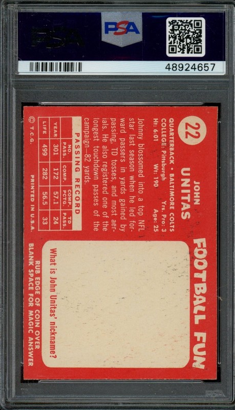 1958 TOPPS #22 JOHNNY UNITAS PSA 4 COLTS HOF [657] view 2