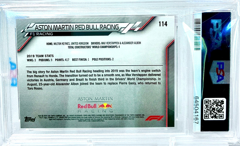 2020 Topps Chrome F1 ASTON MARTIN RED BULL Sapphire EDITION #114 PSA 10 GEM MINT view 2