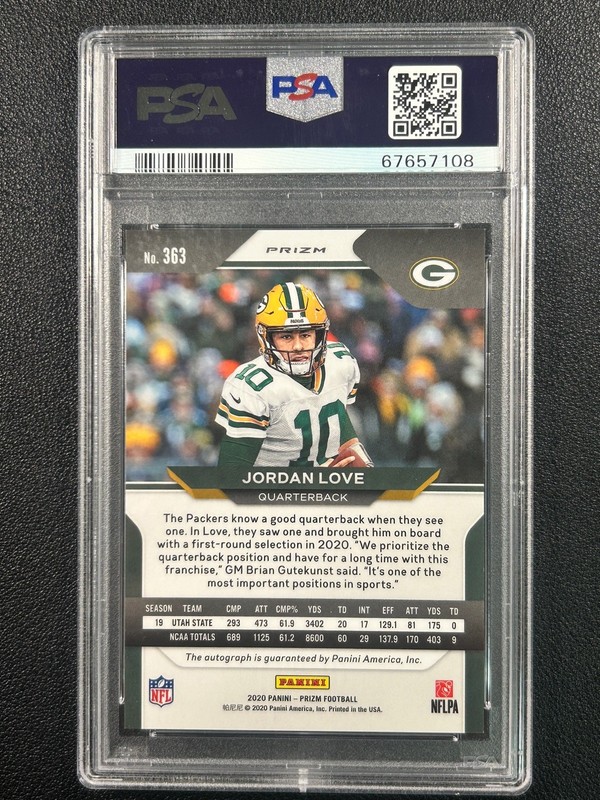 POP 14 JORDAN LOVE PSA 10 DNA 10 2020 PANINI PRIZM #363 ROOKIE SILVER AUTO GEM view 2