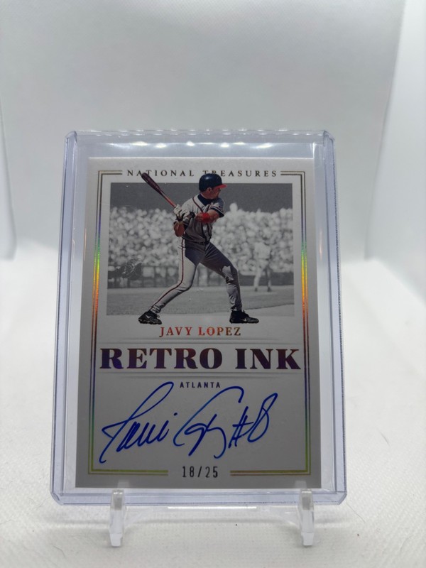 2023 Panini National Treasures Javy Lopez Auto Retro Ink /25 Holo Gold Braves