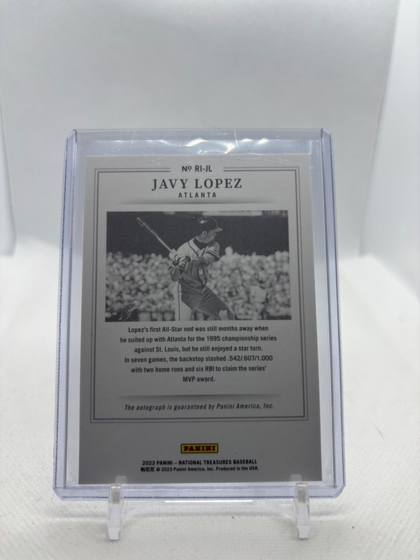 2023 Panini National Treasures Javy Lopez Auto Retro Ink /25 Holo Gold Braves view 2