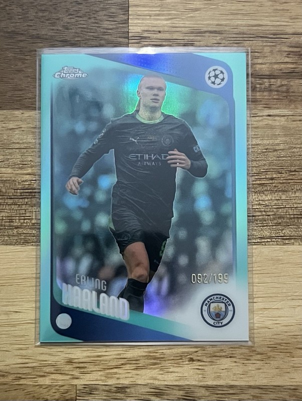 2025-26 Topps Chrome UEFA Club Competitions Erling Haaland Aqua Foil /199 #181