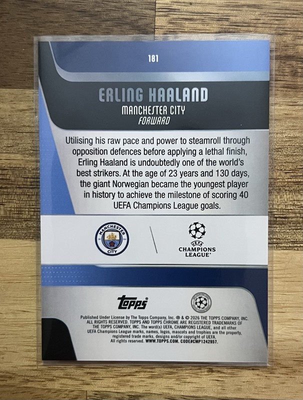 2025-26 Topps Chrome UEFA Club Competitions Erling Haaland Aqua Foil /199 #181 view 2