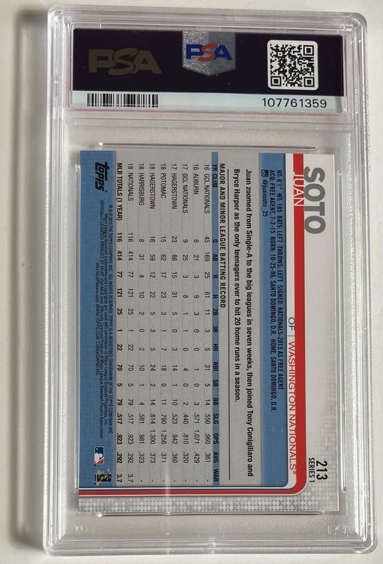 Juan Soto 2019 Topps #213  PSA 9 MINT view 2