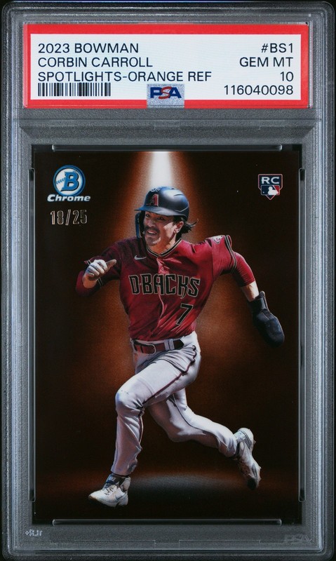 2023 Bowman Spotlight Orange Refractor /25 Corbin Carroll Rookie PSA 10 POP1 BB2