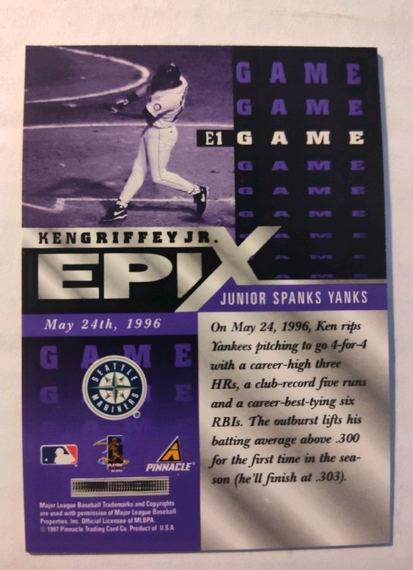 1998 Pinnacle - Epix Game Ken Griffey Jr #E1 Purple Seattle Mariners view 2