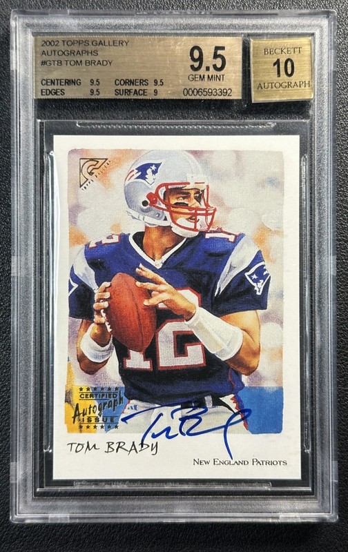 TOM BRADY BGS 9.5 2002 TOPPS GALLERY ON CARD 10 AUTO PATRIOTS GEM MINT AUTOGRAPH