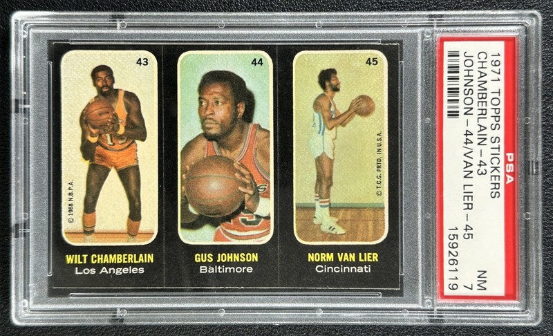WILT CHAMBERLAIN GUS JOHNSON NORM VAN LIER PSA 7 1971-72 TOPPS TRIOS STICKERS 19