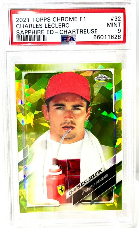 CHARLES LECLERC 2021 Topps Chrome F1 Sapphire Ed - CHARTREUSE /199 #32 PSA 9 MT view 1