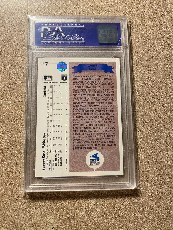 1990 Upper Deck #17 Sammy Sosa RC PSA 9 MINT view 2
