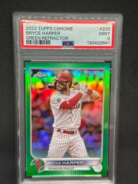 Bryce Harper - 2022 Topps Chrome Green Refractor - PSA 9 - 87/99