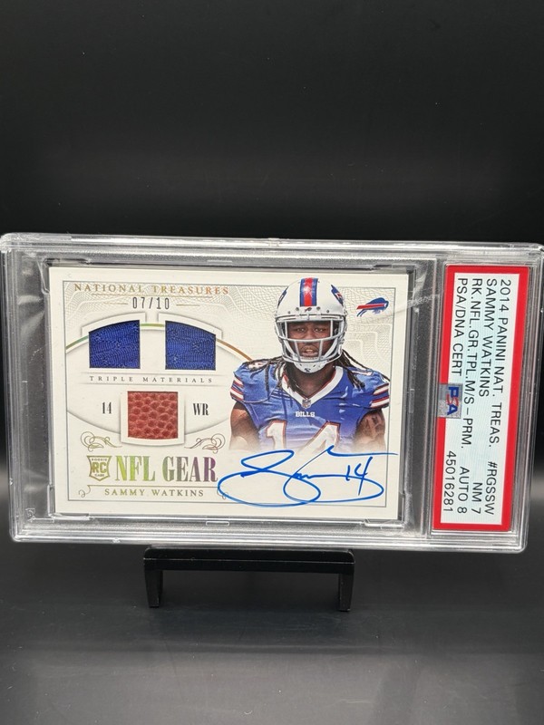 2014 National Treasures SAMMY WATKINS RC /10 #RGSSW Rookie Patch Auto PSA 7