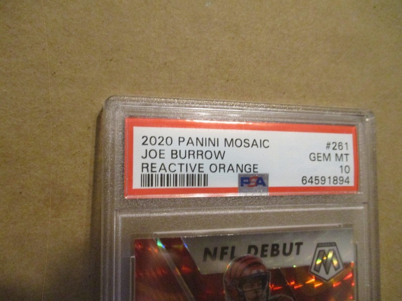 2020 PANINI MOSAIC JOE BURROW #261 RC ROOKIE REACTIVE ORANGE PSA 10 GEM MINT view 2