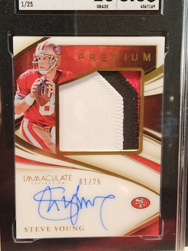  Premium Patch Auto Steve Young #1 /25 Bookend 2020 Immaculate Collection