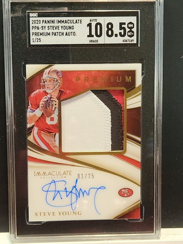  Premium Patch Auto Steve Young #1 /25 Bookend 2020 Immaculate Collection view 2