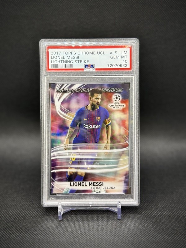 Lionel Messi 2017 Topps Chrome UCL Lightning Strike Refractor PSA 10