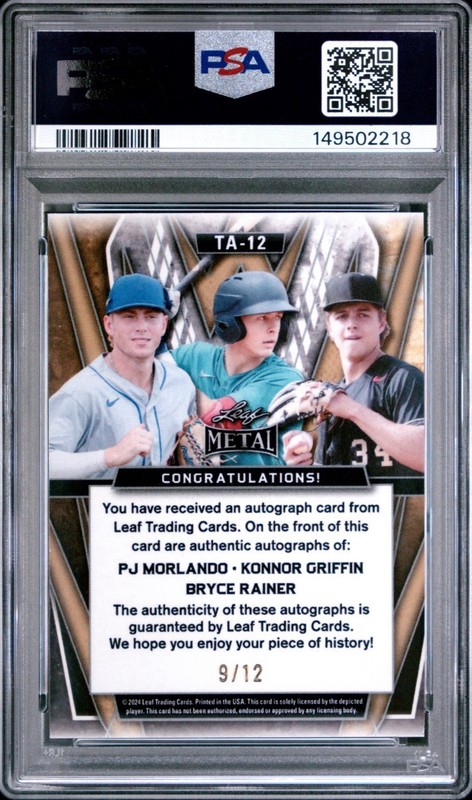 Chaser Pack 🔥2024 leaf Konnor Griffin RC Trip auto 9/12 PSA 10 Read Description view 2