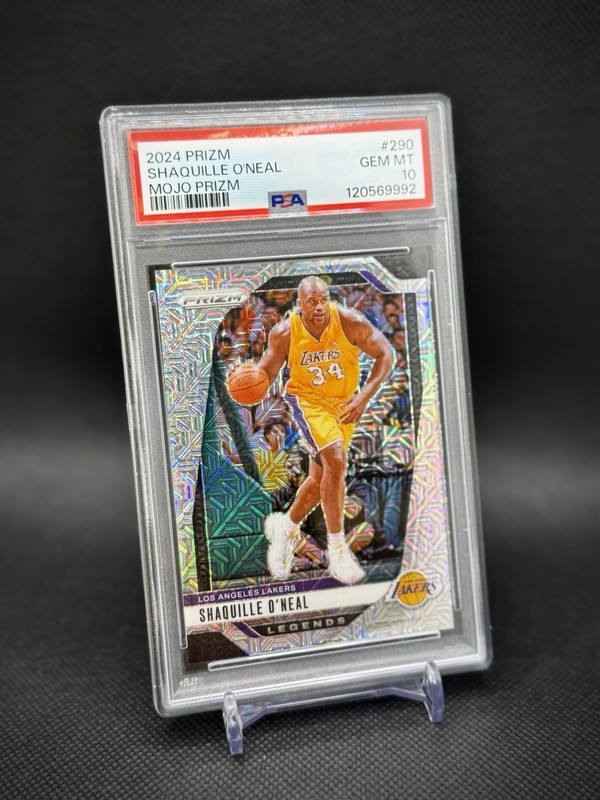 Shaquille O’Neal 2024-25 Panini Prizm Mojo Prizm/25 SSP PSA 10 Gem Mint Lakers view 2