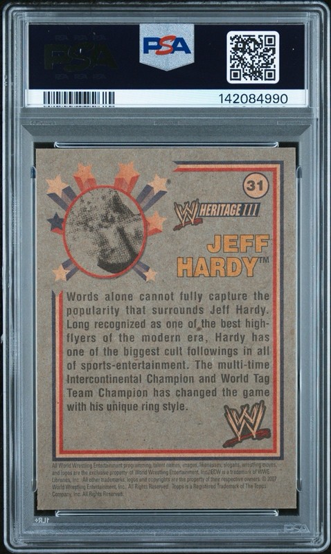 2007 TOPPS WWE HERITAGE III #31 JEFF HARDY POP 1 PSA 9 view 2