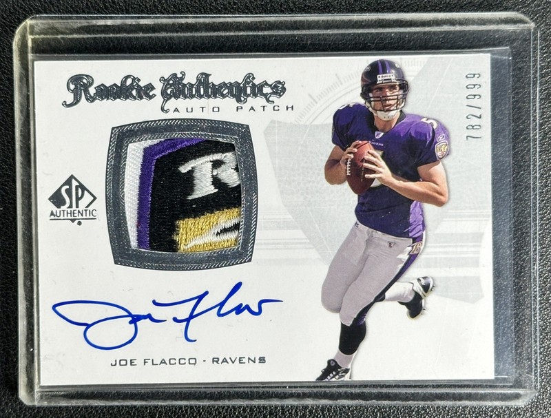 JOE FLACCO 2008 SP AUTHENTIC #295 ROOKIE LOGO PATCH AUTO 782/999 RAVENS