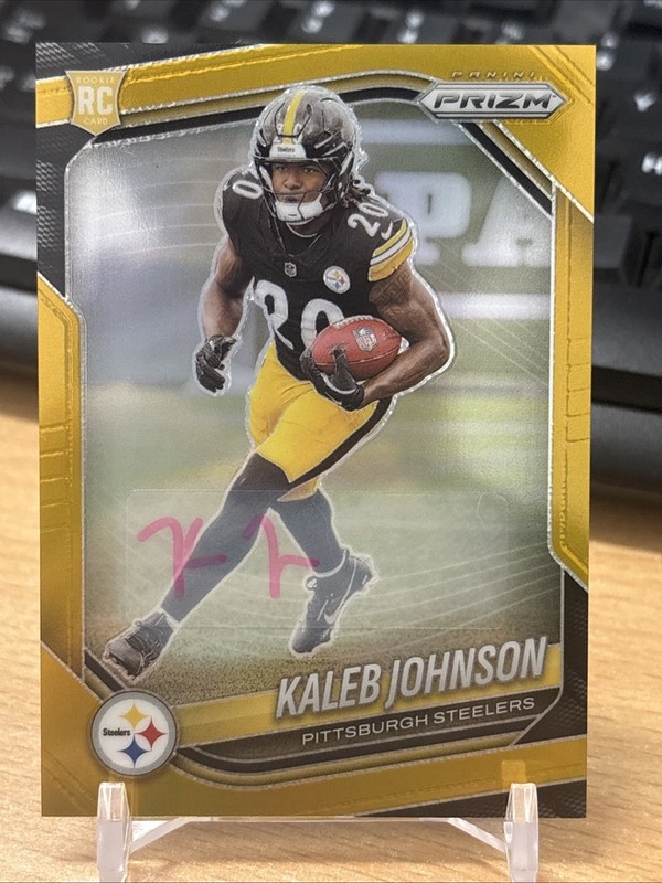 2025 PRIZM TRUE GOLD #375 KALEB JOHNSON RC /10 STEELERS ROOKIE AUTO